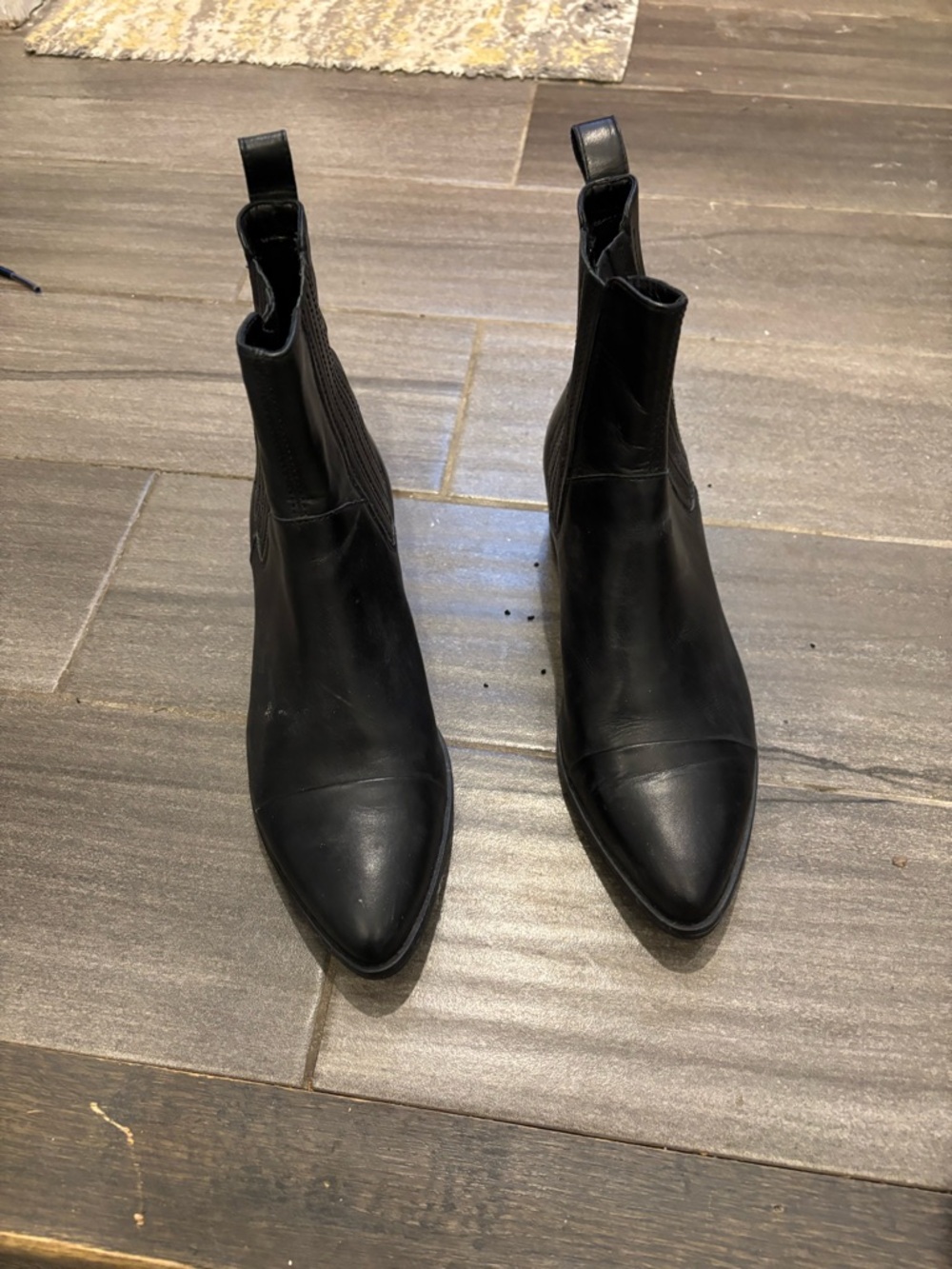 Women's Black Vagabond Pointed Toe Chelsea Booties - Sleek Ankle Boots, leather.